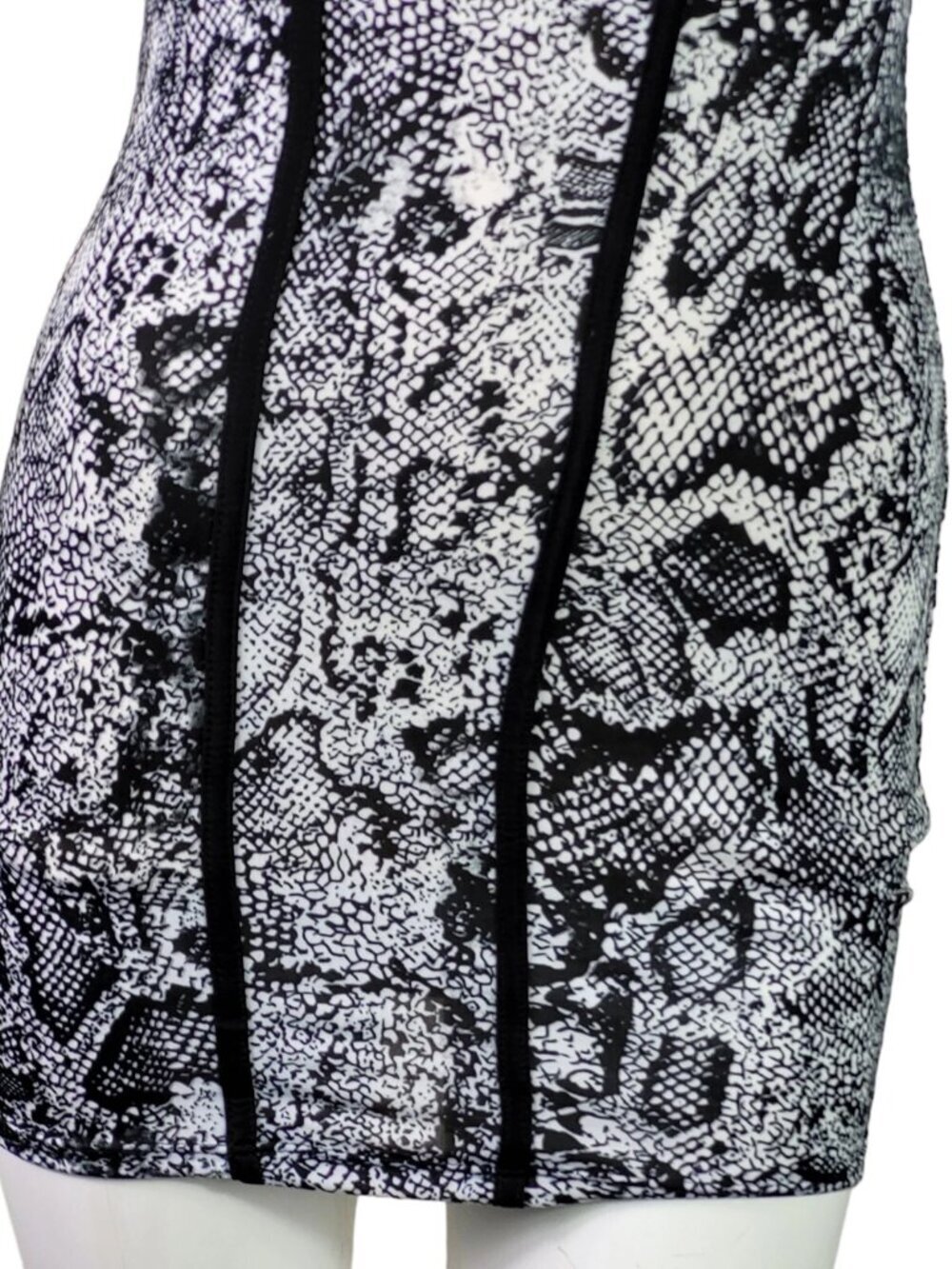 Y2K Black Snake Print Bodycon Stretchy Fitted Mini Dress Party Date Night - Picture 6 of 9